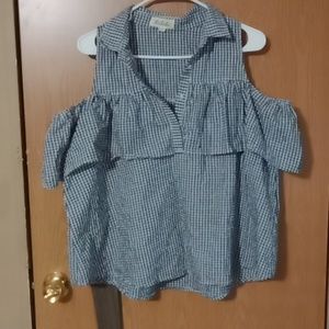 NWT Gingham Ruffle Cold Shoulder Top
